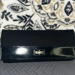 Celine Black Textured Clutch with Glossy Accent